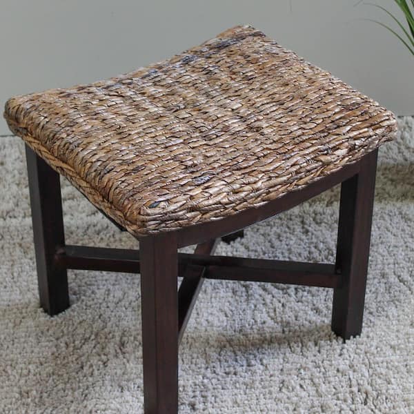 INTERNATIONAL CARAVAN INC Arizona Abaca Rectangular Cushioned Stool with Mahogany Legs