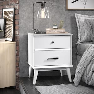 Mid-Century 2 Drawer White Nightstand 24.13 in. H x 20 in. W x 16.3 in. D