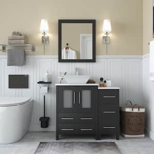 Ravenna 36 in. W Bathroom Vanity in Espresso with Single Basin in White Engineered Marble Top and Mirror