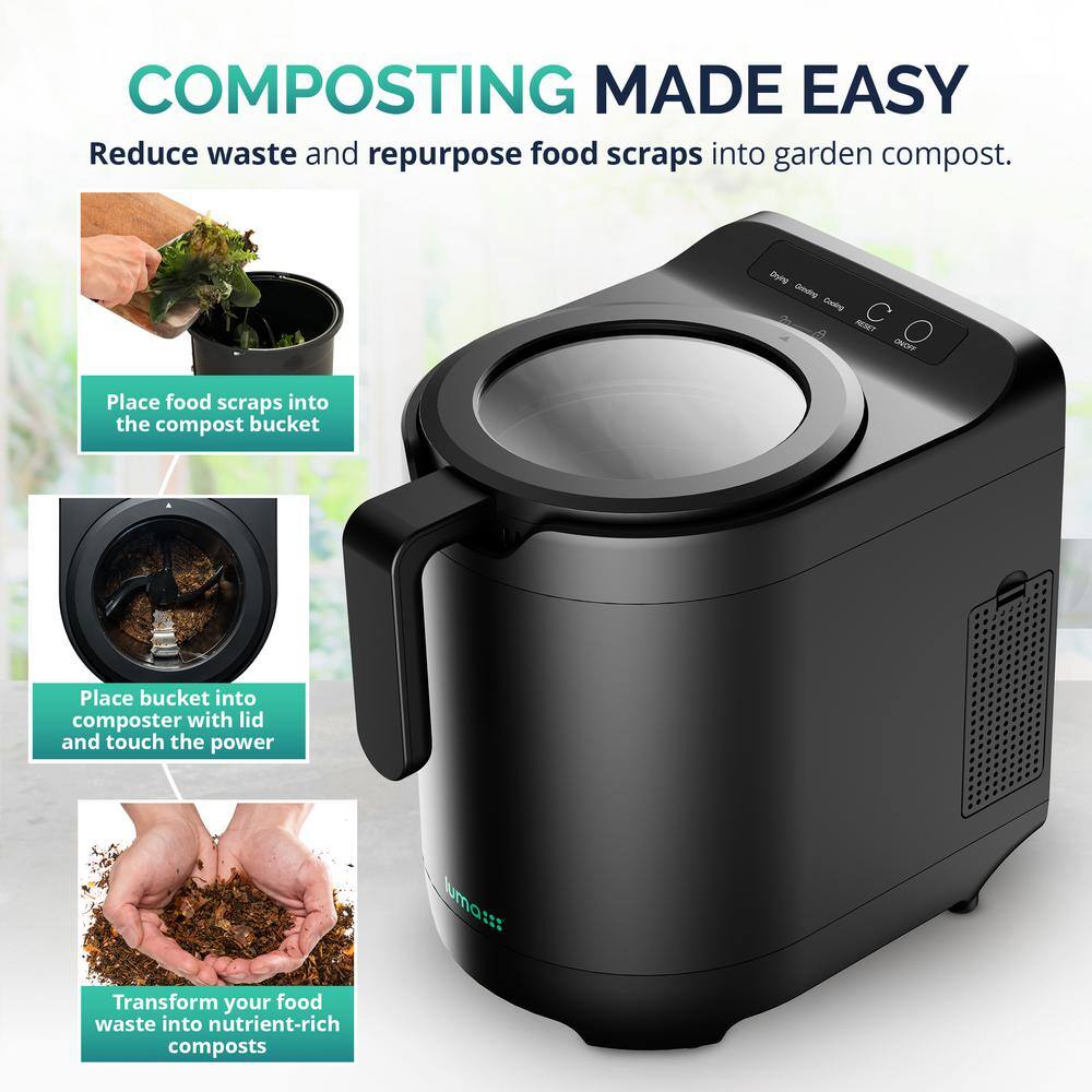 Luma Black Electric Kitchen Composter with Clear-View Lid