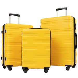 Yellow Lightweight 3-Piece Expandable ABS Hardshell Spinner Luggage Set with 3-Step Telescoping Handle and TSA Lock