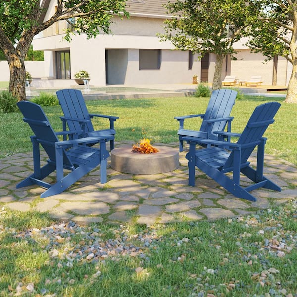 Navy Blue Recyled Plastic Weather Resistant Outdoor Patio Adirondack Chair (Set of 4)