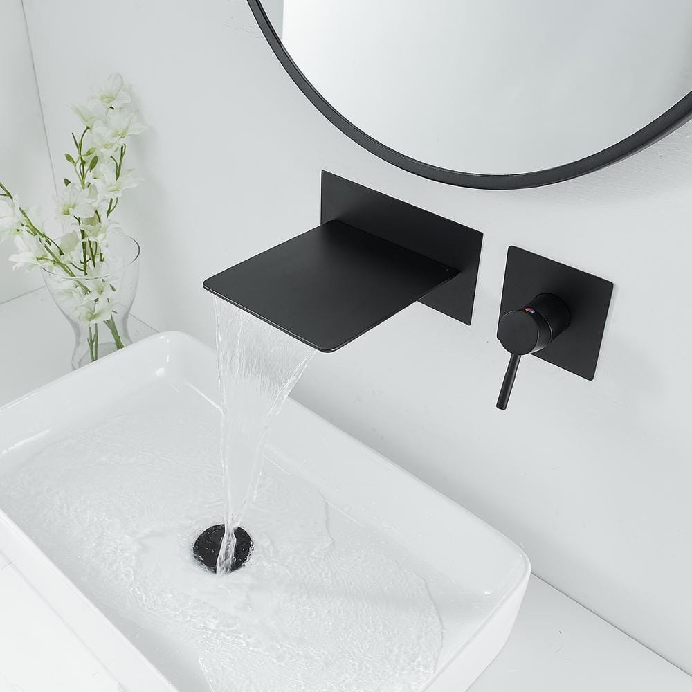 Matte Black Wall-Mounted Single-Handle Waterfall Bathroom Faucet