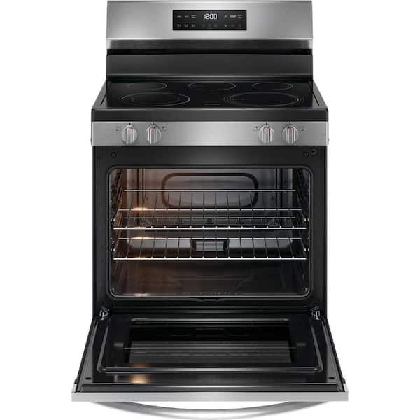 30 in. 5 Burner Element Freestanding Electric Range in Stainless Steel with EvenTemp and Steam Clean