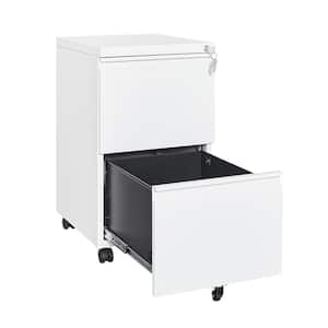 14.57 in. W x 26.18 in. H x 17.32 in. D White Freestanding Cabinet 2 Drawer Mobile Filling Cabinet with Lock and Wheels
