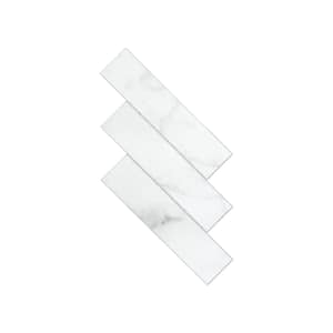 White Carrara color Herringbone 6 x 6 x 0.3 in. Peel and Stick Backsplash Tile Stone Composite Wall Tile