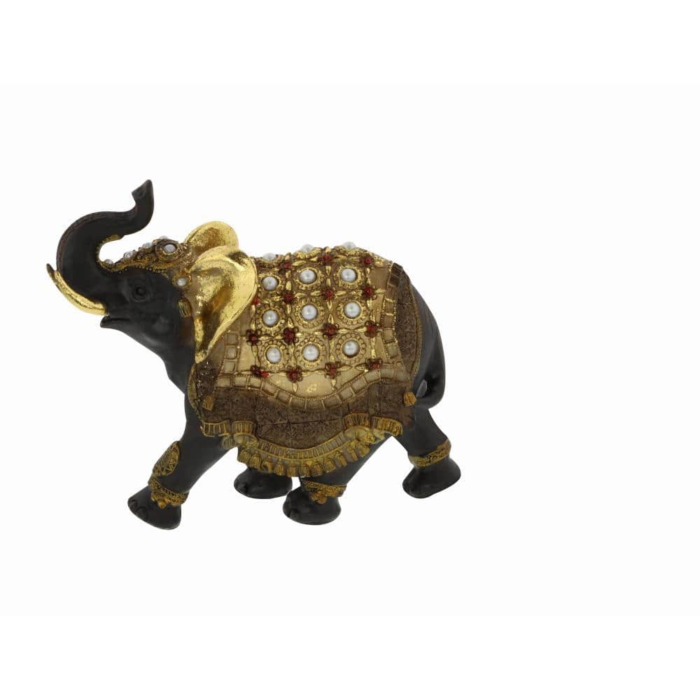 Majestic Trio Gold Polystone Elephant Statues with Satin Finish