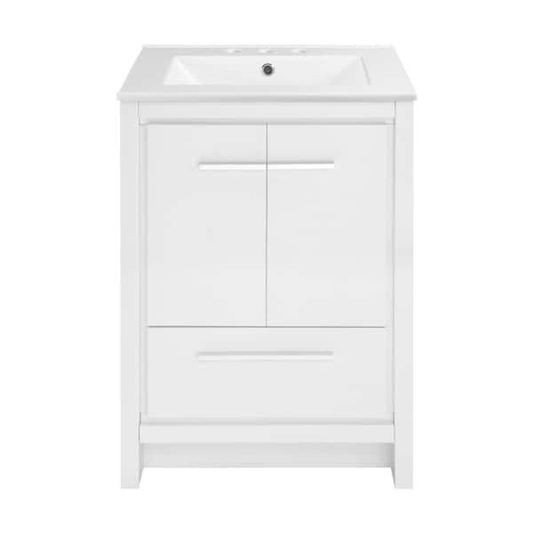 Swiss Madison Virage 24 in. W White Bathroom Vanity with White, 3-Hole Ceramic Sink Top
