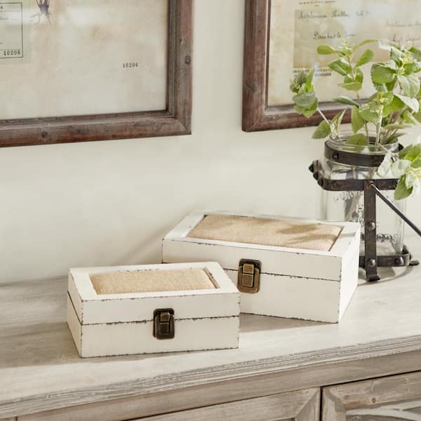 Litton Lane Rectangle Wood Box with Hinged Lid (Set of 2)