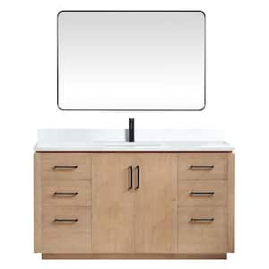 San 60 in.W x 22 in.D x 33.8 in.H Single Sink Bath Vanity in Fir Wood Brown with White Composite Stone Top and Mirror