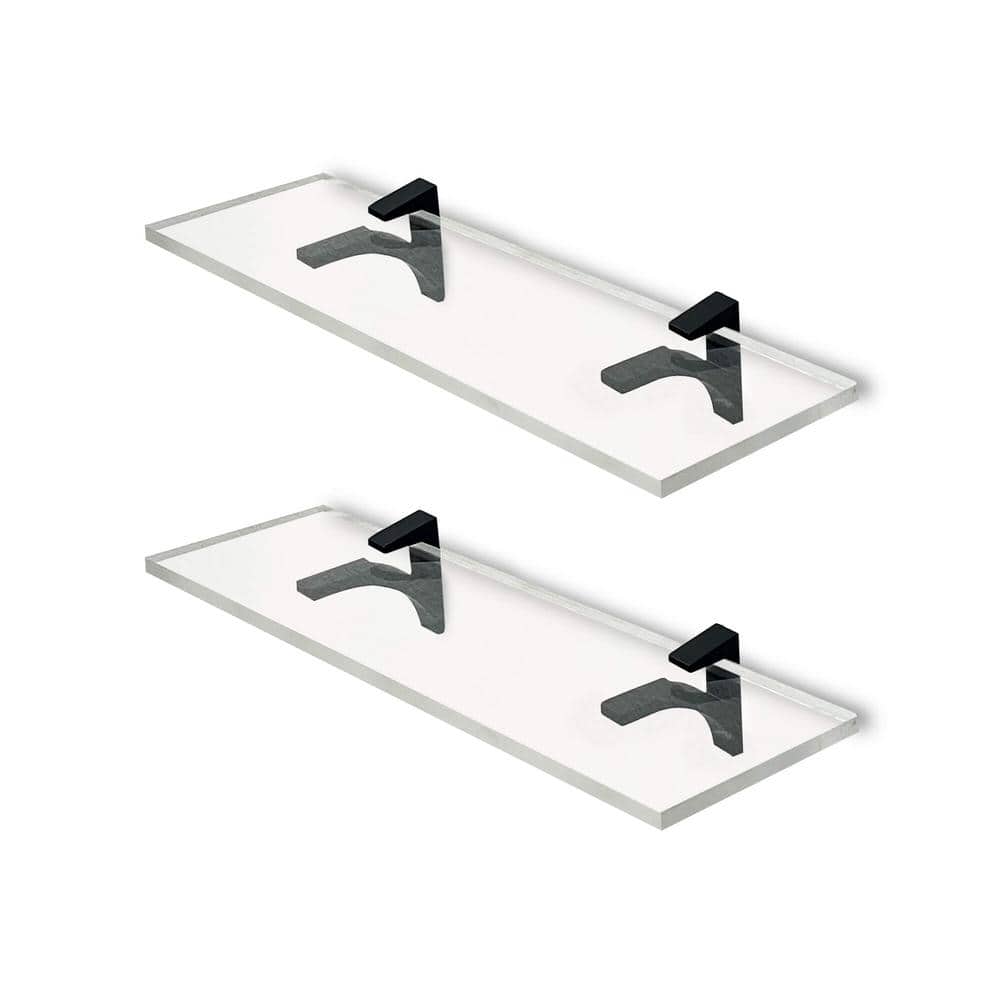 6 in. W x 0.75 in. H x 11.5 in. D Floating Wall Mount Clear Acrylic Rectangular Shelf in Black Brackets Pack of 2 price history on PriceWatchPro