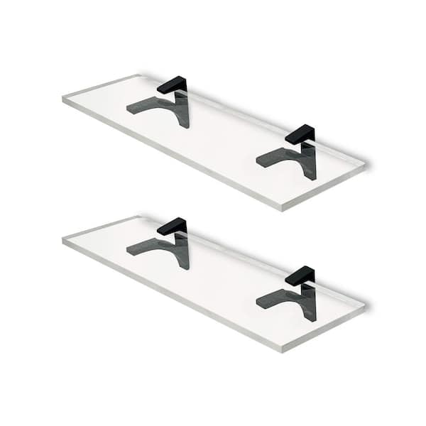 Fab Glass and Mirror 6 in. W x 0.75 in. H x 11.5 in. D Floating Wall Mount Clear Acrylic Rectangular Shelf in Black Brackets Pack of 2