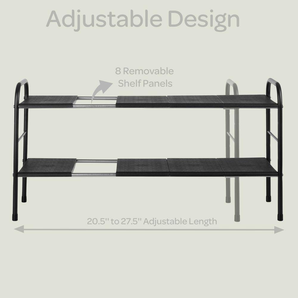 Black Adjustable 2-Tier Under Sink Organizer with Removable Panels