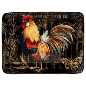 Gilded Rooster Multi-Colored 16 in. x 12 in. Ceramic Rectangular Platter