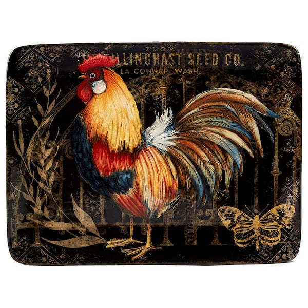 Certified International Gilded Rooster Multi-Colored 16 in. x 12 in. Ceramic Rectangular Platter