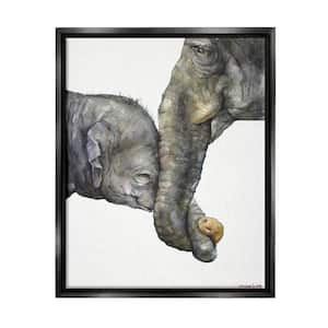 Cute Baby Elephant Family Watercolor Painting by George Dyachenko Floater Frame Animal Wall Art Print 21 in. x 17 in.