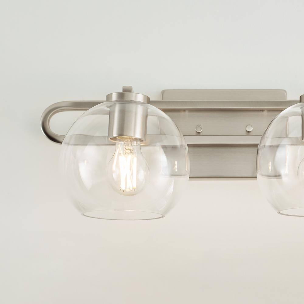Codyn Brushed Nickel Clear Glass 2-Light Vanity Fixture