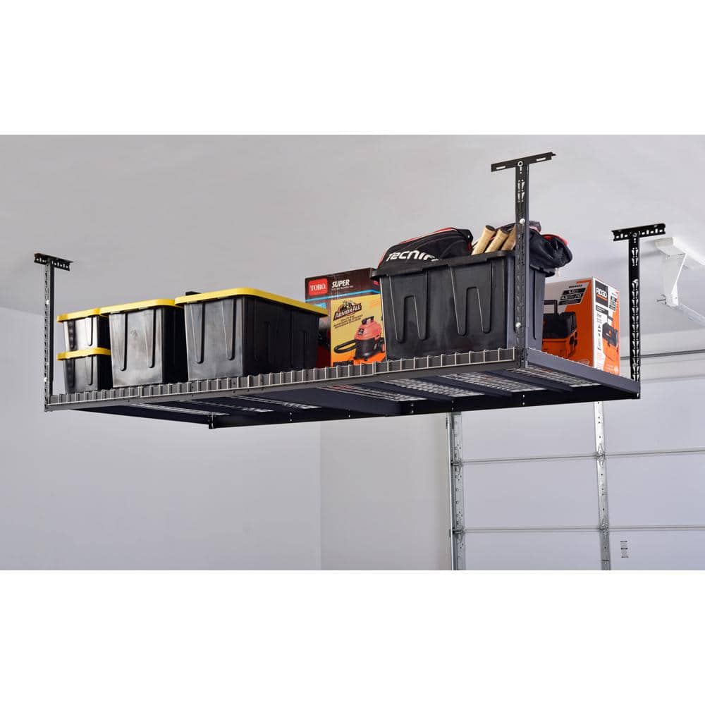Husky Adjustable Height Garage Overhead Ceiling Storage Rack in Black (42  in. H x 96 in. W x 48 in. D) ACR4896B - The Home Depot