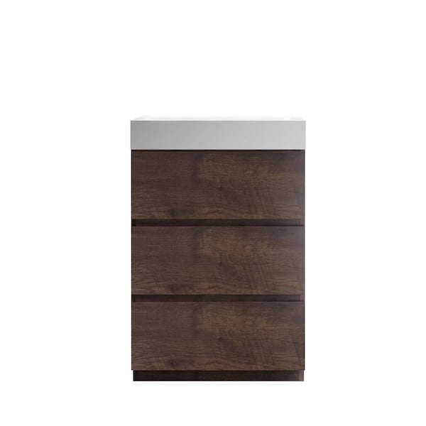 Alice 24.00 in. W x 18.10 in. D x 37.00 in. H Single Sink Freestanding Bath Vanity in Brown Wood with White Top