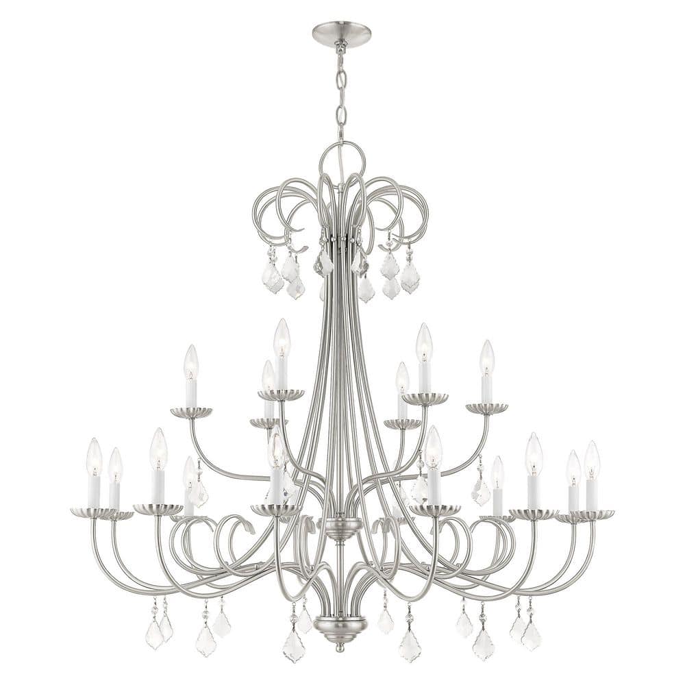Shirlington 18 Light Brushed Nickle Crystal Round Chandelier for Damp Location Use with No Bulb Included price history on PriceWatchPro