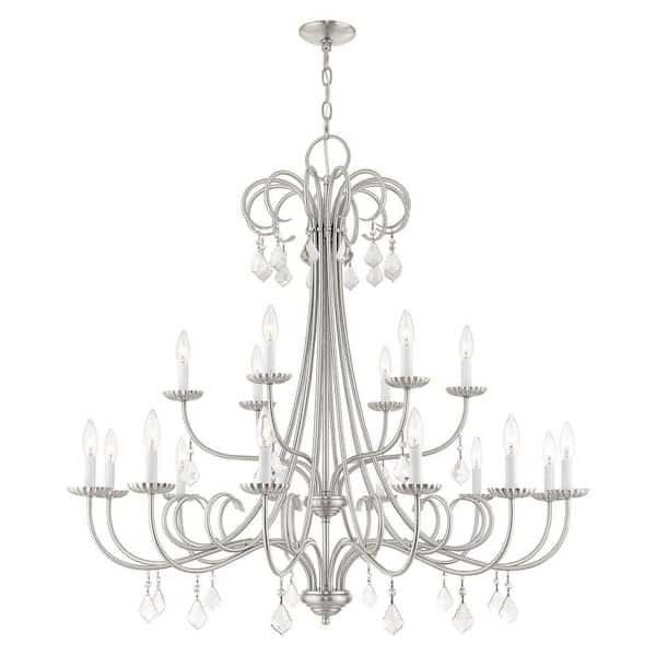 AVIANCE LIGHTING Shirlington 18 Light Brushed Nickle Crystal Round Chandelier for Damp Location Use with No Bulb Included