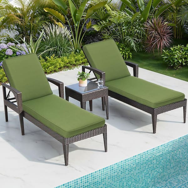 Aoodor 21 in. x 72 in. Outdoor Chaise Lounge Cushion in Green (2-Pack)
