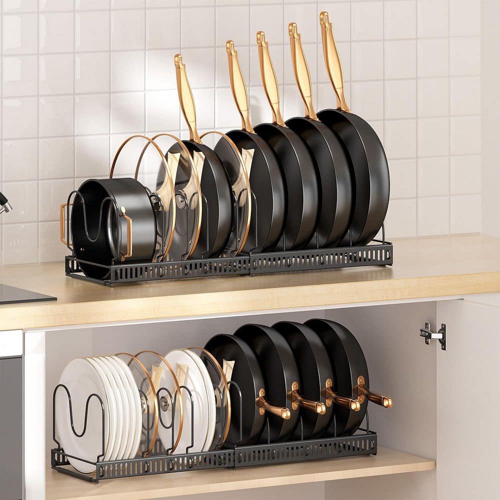 Baumatic Pot Rack Numhew Black Iron Freestanding Pot Rack with 10 Adjustable Compartments ...