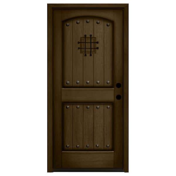 Steves & Sons 36 in. x 80 in. Rustic 2-Panel Speakeasy Stained Mahogany Wood Prehung Front Door