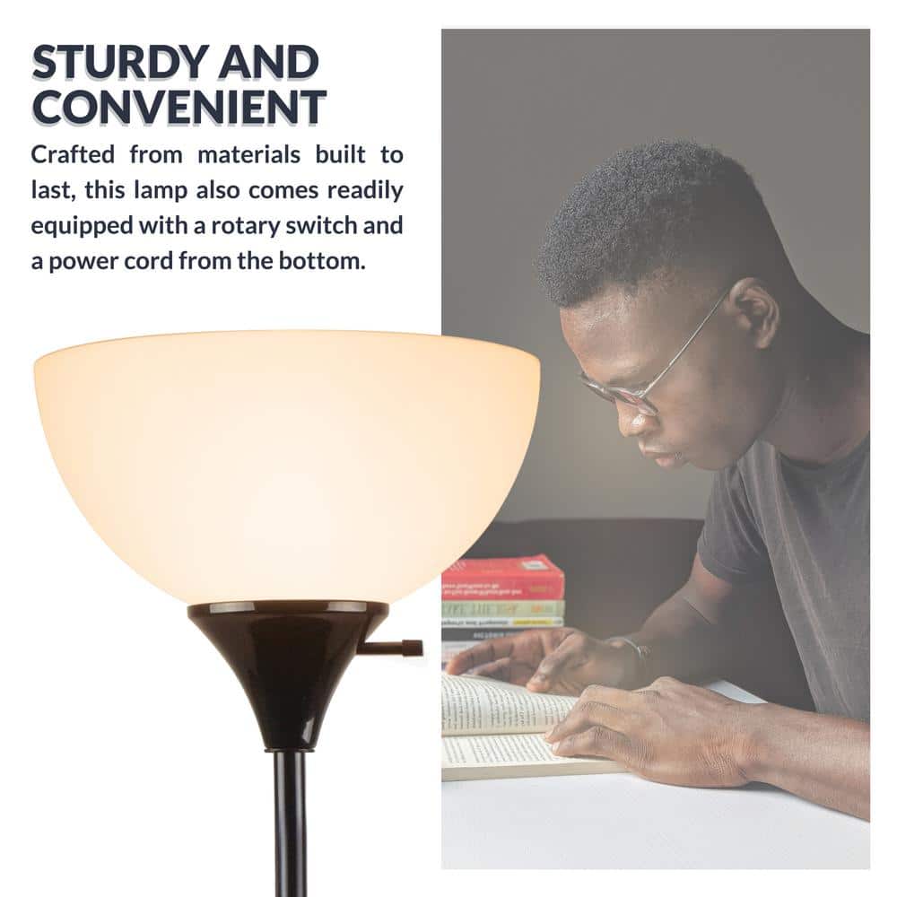 Charles 71" Black Torchiere Plastic Floor Lamp with LED Bulb