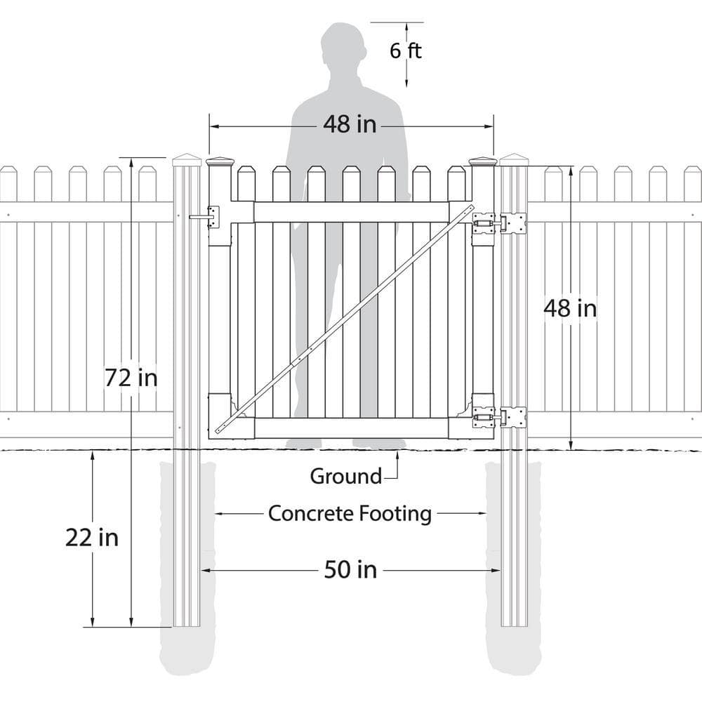 Traditional 4-ft White Vinyl Picket Fence Gate with Black Hardware