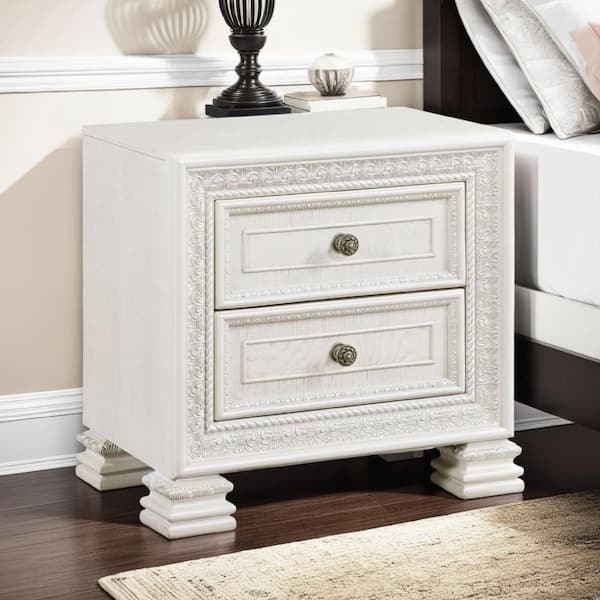 Rotu Pearl White and Pewter 2 Drawer 19 in W Nightstand