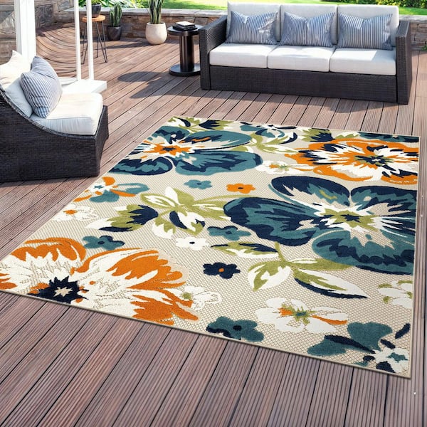 Bergamo Contemporary Floral Multi 6 ft. 6 in.  x  6 ft. 6 in.  Square Indoor/Outdoor Area Rug