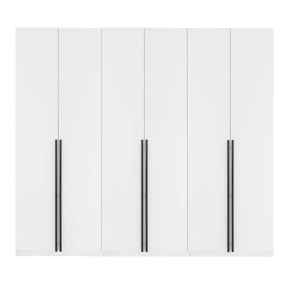 Lee White 94.5 in. 3-Piece Freestanding Wardrobe with 2 Hanging Rods, 4-Drawers, 3 Shoe Storage and 6 Shelves -  Manhattan Comfort, 3-WC00123-WH