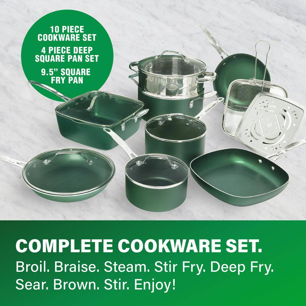 Emerald Green Nonstick Aluminum 20-Piece Cookware and Bakeware Set