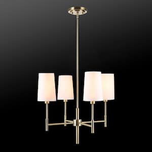 Ronnie 4-Lights Brass Chandelier with White Fabric Shades