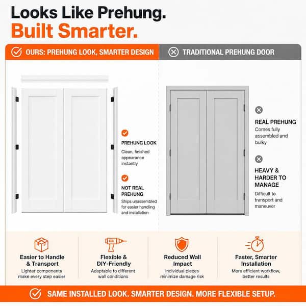 48 in. x 80 in. All-Louver Panel Universal White Primed Double Prehung French Door with Quick Assemble Jamb and Handle