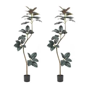 2-Pack 5.6 ft. Artificial Rubber Tree in Pot for Home Office Decor