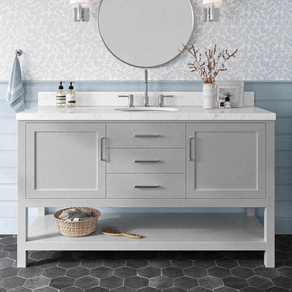 Bayhill Gray 60'' Single Sink Freestanding Vanity with Quartz Top