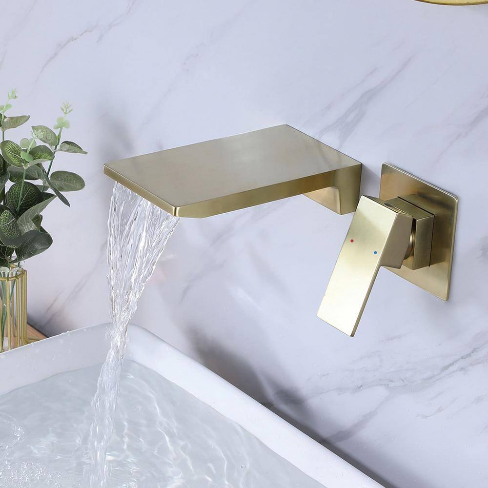 Brushed Gold Wall-Mounted Waterfall Bathroom Faucet
