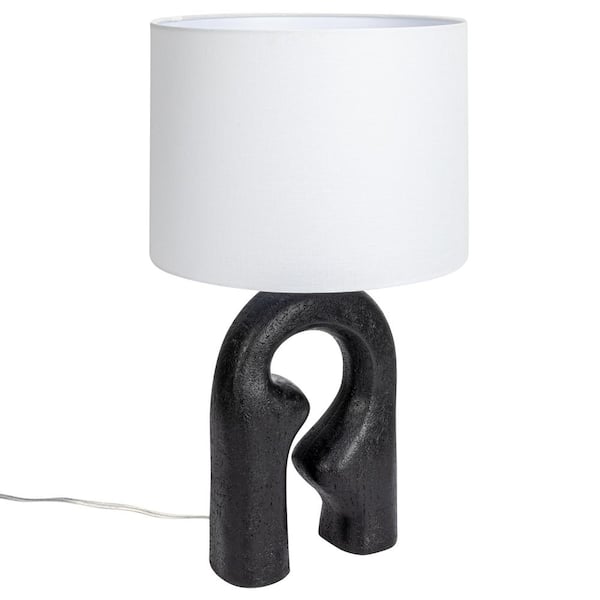 Storied Home 23.75 in. Black Abstract Sculptural Table Lamp with White Resin Drum Shade