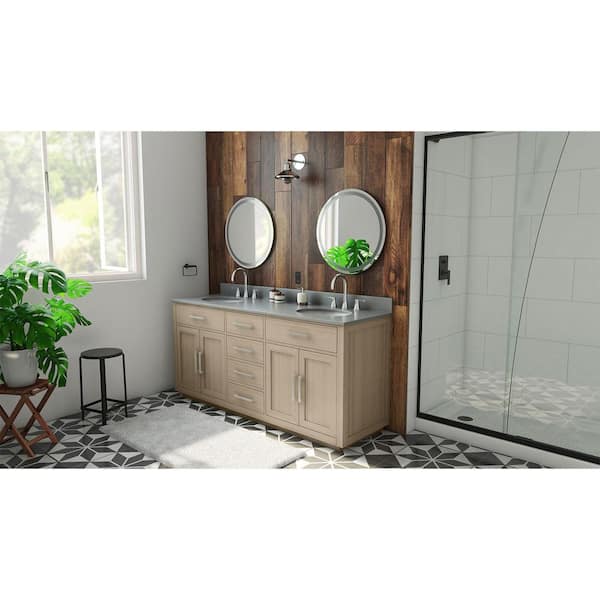 Dexterity 72 in. W x 22 in. D x 34 in . H Oak Vanity with Oval Undermount Sinks - Light Oak with Gray Top