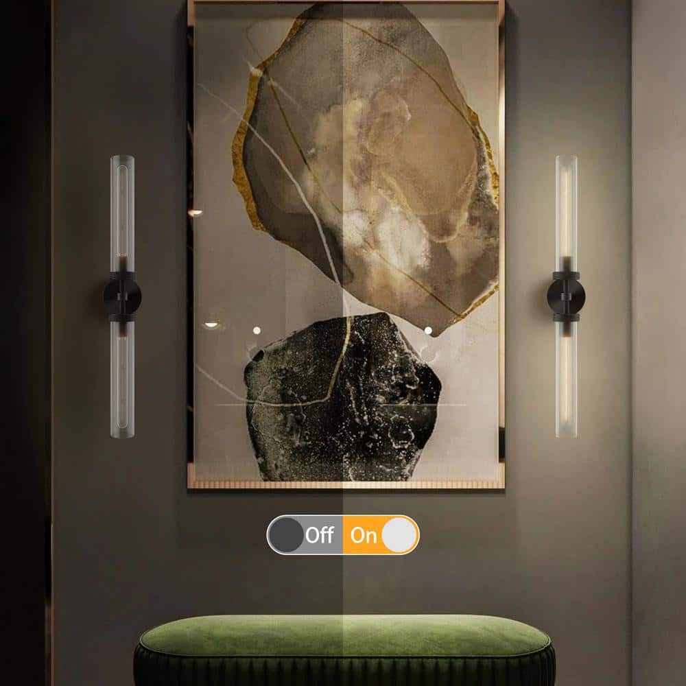 Modern Black 30" Double Glass Tube Wall Sconce