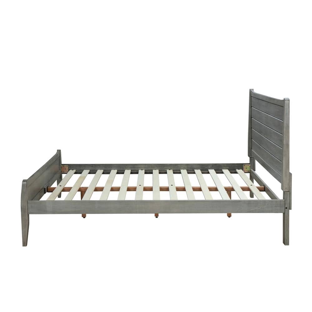 Rustic Gray Solid Wood Queen Platform Bed with Headboard