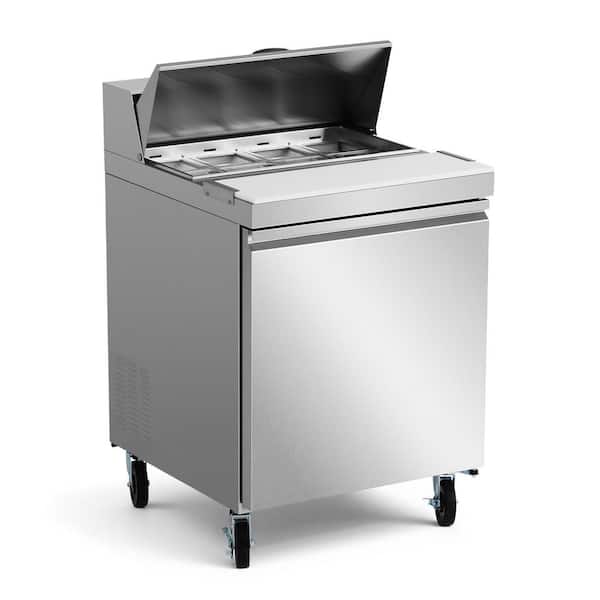 28 in. Commercial Refrigerator Sandwich and Salad Prep Table, 8 cu. ft. Stainless Steel Auto Defrost Food Prep Station