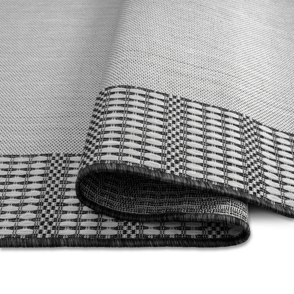 Grey and Black Synthetic Indoor/Outdoor Area Rug