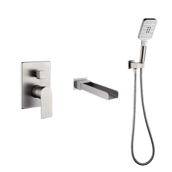 Ofeina Single-Handle Wall-Mount Roman Tub Faucet with Hand Shower in Brushed Nickel