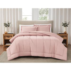 3-Piece Blush Solid Cotton Percale Full/Queen Comforter Set