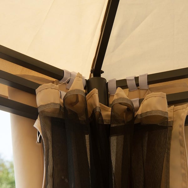 2-Tiered Outdoor Hexagon Garden Gazebo Canopy with Removable Mesh Curtains and UV Sun Protection, Brown