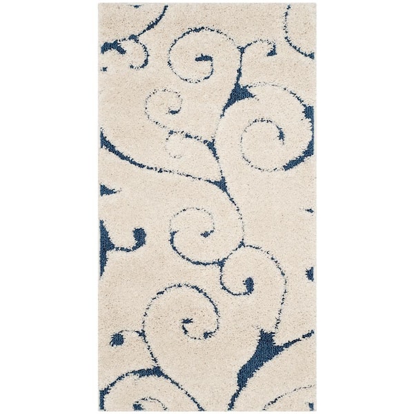 SAFAVIEH Florida Shag Cream/Blue Doormat 2 ft. x 4 ft. Floral Area Rug