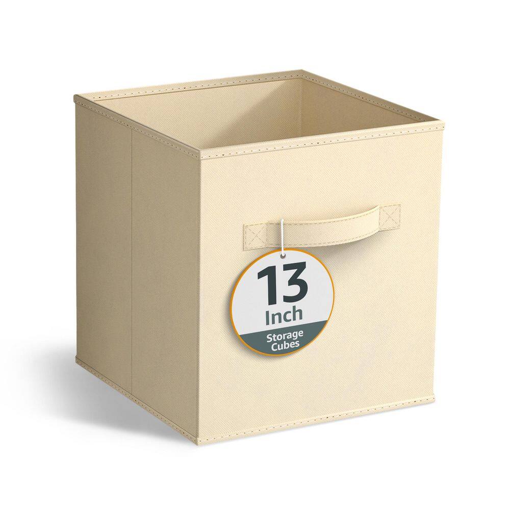 Large Storage Cubes with Handles, Beige 13 in x 13 in Fabric Decorative Basket (Set of 1), Clothes and Closet Organizer